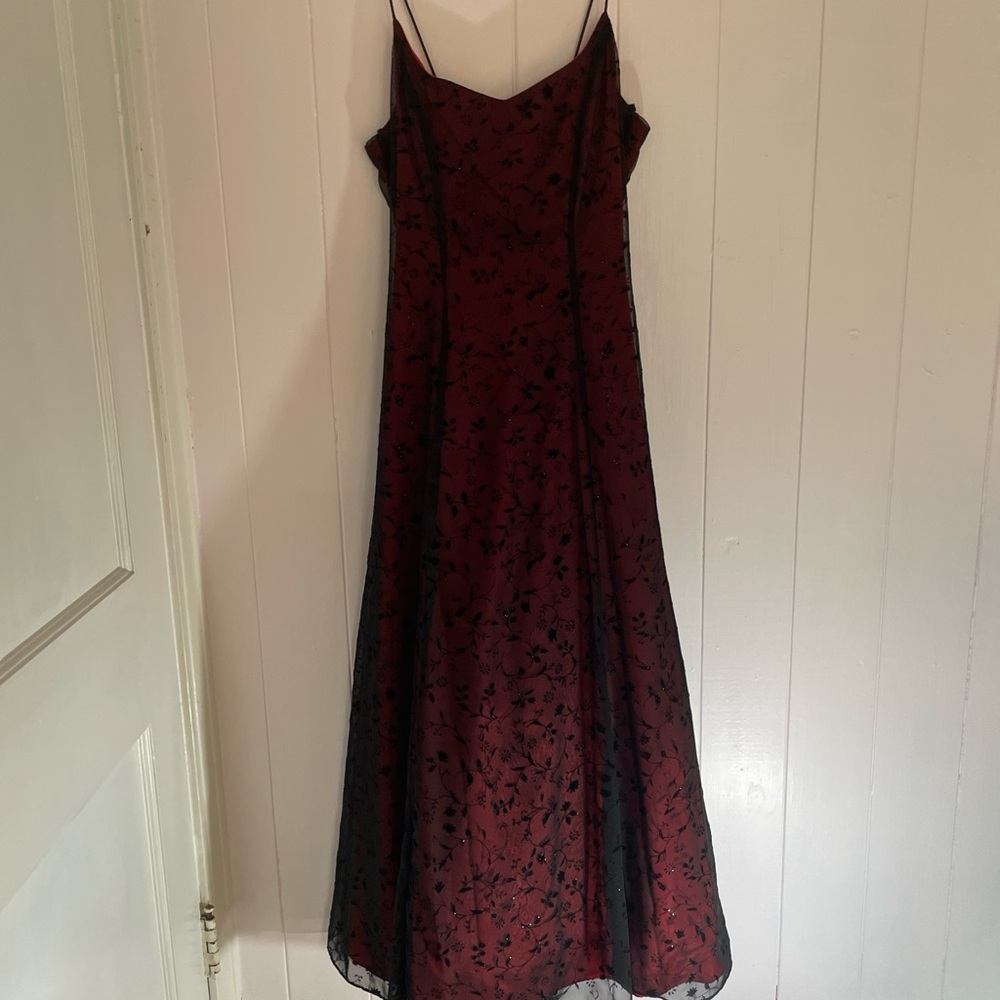 Aspeed Red and Black Floral Maxi Dress